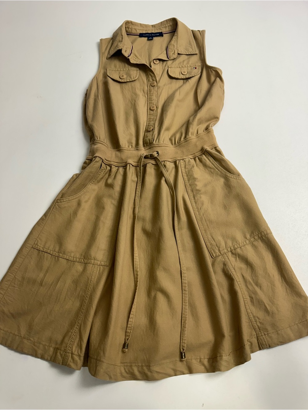 Tommy Hilfiger women’s XS Sleeveless Tie-Waist Shirt Dress in Camel - Picture 10 of 13
